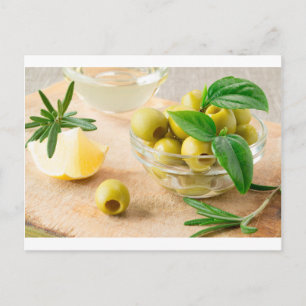 Postal Vaso de vidrio con aceitunas verdes de pita