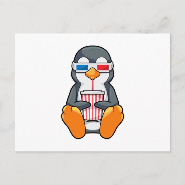 Postal Vaso para beber gafas de cine pingüino (Anverso)