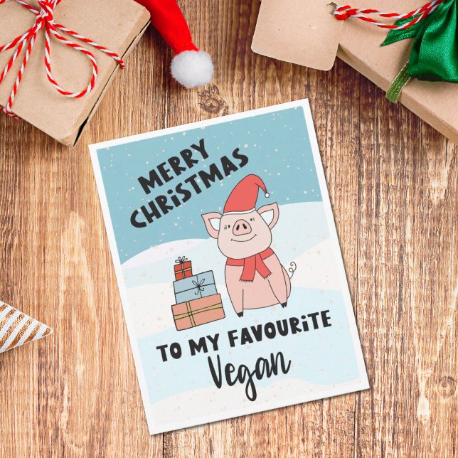 Postal Vegan alegre navidad linda lechón personalizado (Subido por el creador)
