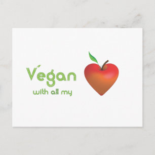 Postal Vegan con todo mi corazón (corazón de manzana roja