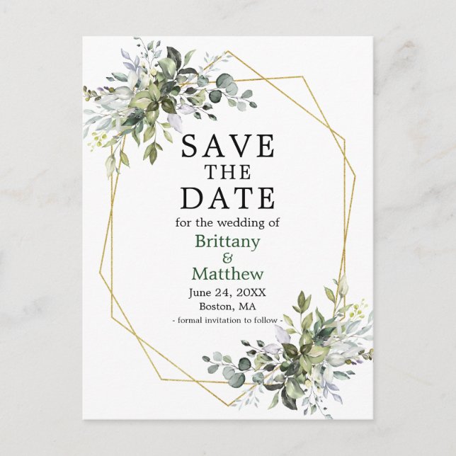 Postal Vegetación de color de agua Marco geográfico Verde (Anverso)