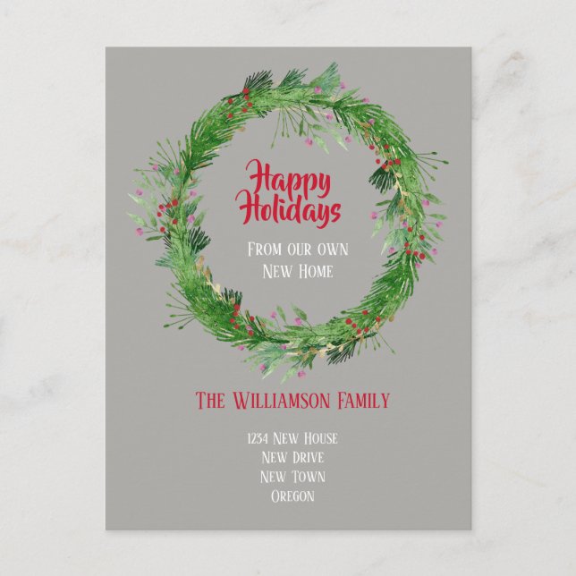 Postal Vegetación de Invierno Nuevo Hogar Felices Fiestas (Anverso)