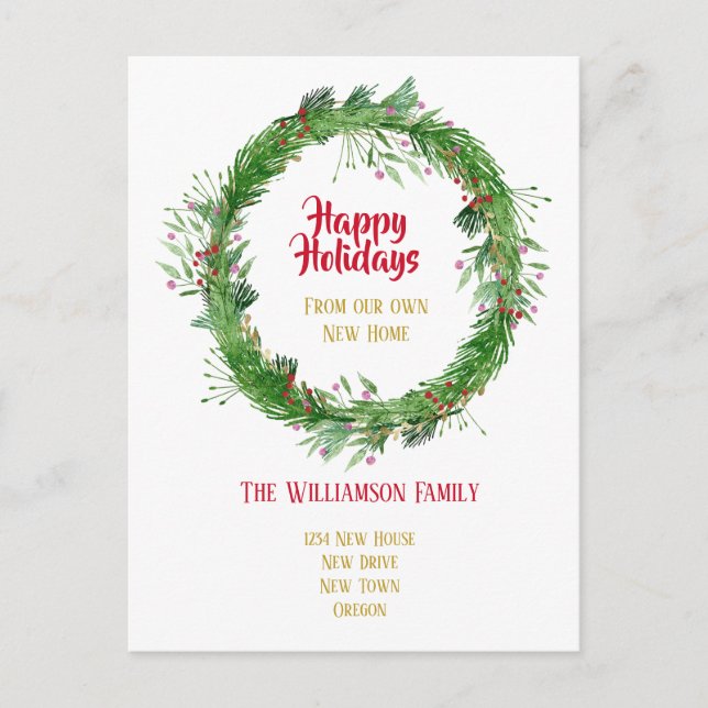 Postal Vegetación de Invierno Nuevo Hogar Felices Fiestas (Anverso)