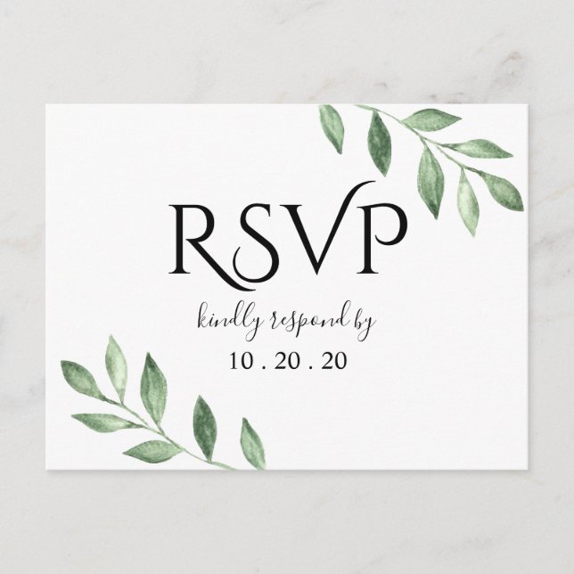 Postal Vegetación de Oliva Boda de Agua Botánica RSVP (Anverso)