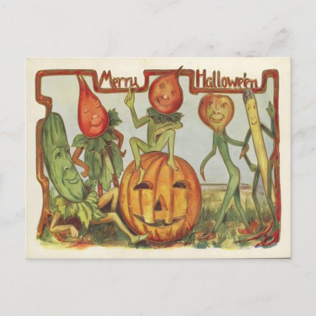 Postal Vegetales danzantes Vintage Halloween (Anverso)