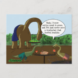 Postal Vegetariano contra dinosaurio divertido del