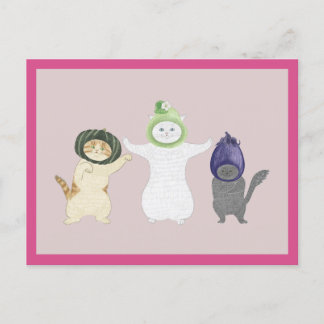 Postal Veggie Cats Postcard (Eggplant and Pumpkin)