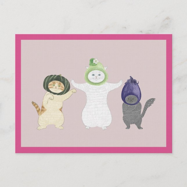 Postal Veggie Cats Postcard (Eggplant and Pumpkin) (Anverso)