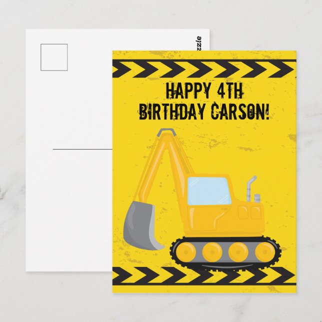 Postal Vehículo de Construcción Personalizado para Niños  (Anverso / Reverso)