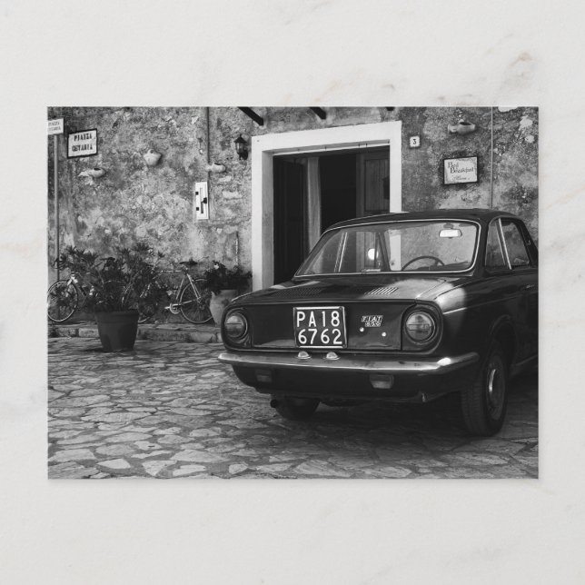 Postal Vehículo FIAT de época en Italia monocromo (Anverso)