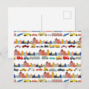 Postal Vehículos de Transporte Urbano Camiones Coches Niñ