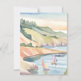 Postal Vela Costa | Aquarela de Océano Rhode Island