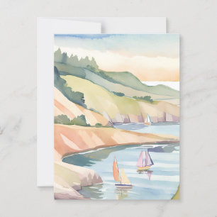 Postal Vela Costa Aquarela de Océano Rhode Island