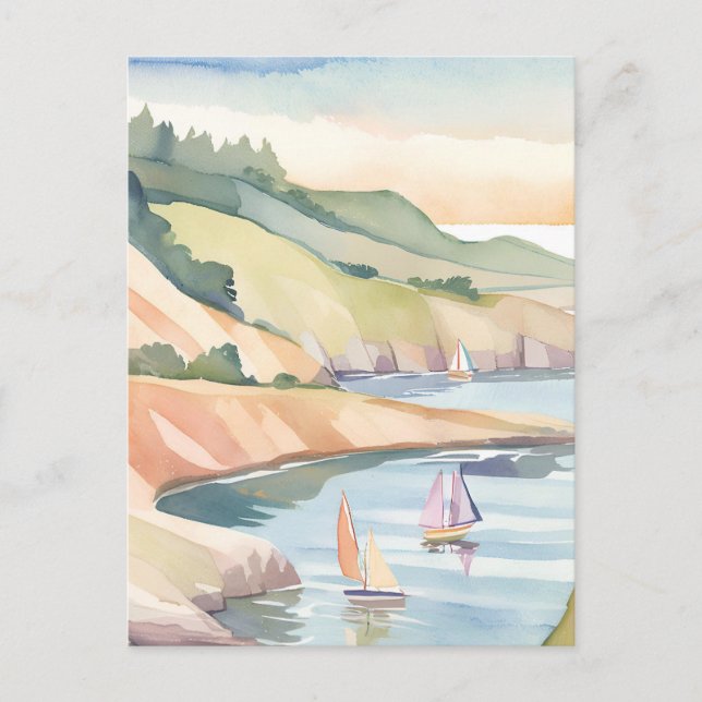 Postal Vela Costa | Aquarela de Océano Rhode Island (Anverso)