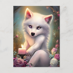 Postal Vela de cumpleaños Bebé blanco adorable Fox