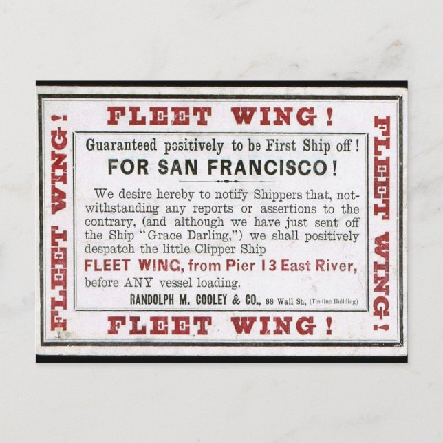 Postal Vela de Fleet Wing Clipper (Anverso)