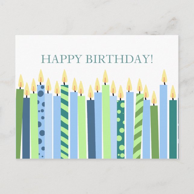 Postal Velas azules y amarillas niños cumpleaños (Anverso)