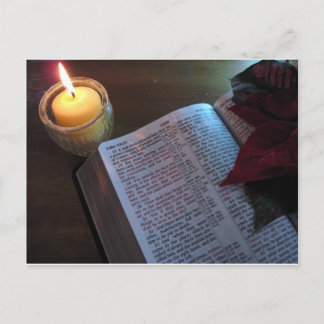 Postal Velas, Biblia y Poinsetta