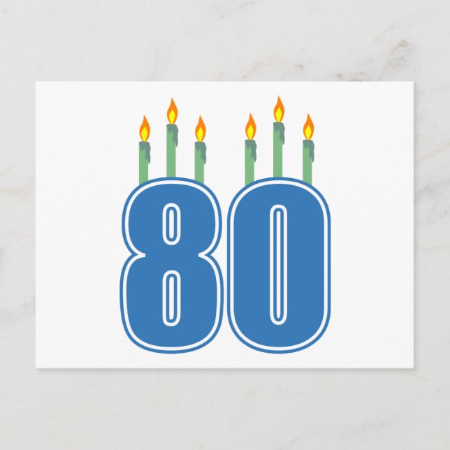 Postal Velas de cumpleaños 80 (azul / verde) (Anverso)