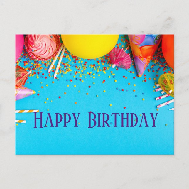 Postal Velas de Cumpleaños, Cupcake, Purpurina  (Anverso)