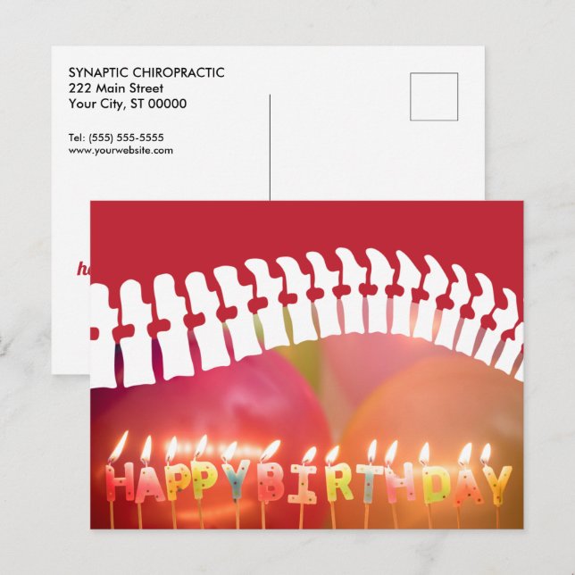 Postal Velas de cumpleaños felices y quiropráctica de esp (Anverso / Reverso)