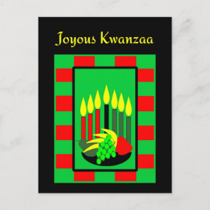 Postal Velas de Kwanzaa y colorido bol de frutas