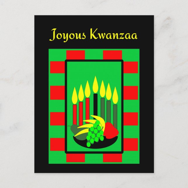 Postal Velas de Kwanzaa y colorido bol de frutas (Anverso)