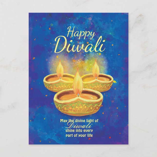 Postal Velas illuminating felices de Diwali que saludan (Anverso)