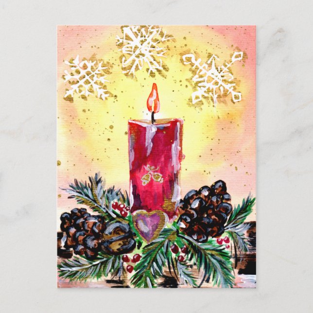Postal Velas y copos de nieve para los navidades (Anverso)