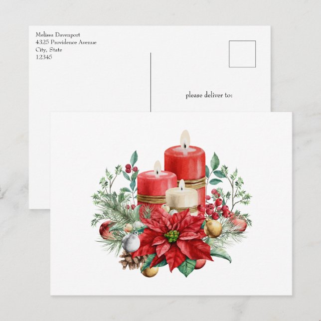 Postal Velas y Navidades de Poinsettia Bouquet (Anverso / Reverso)