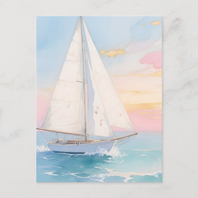 Postal Velero Blanco Resplandor del Océano (Anverso)