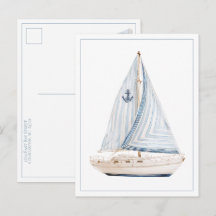 Velero Costero Con Vela De Franja Azul Personaliza