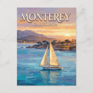 Postal Velero en la puesta de sol de la bahía de Monterey