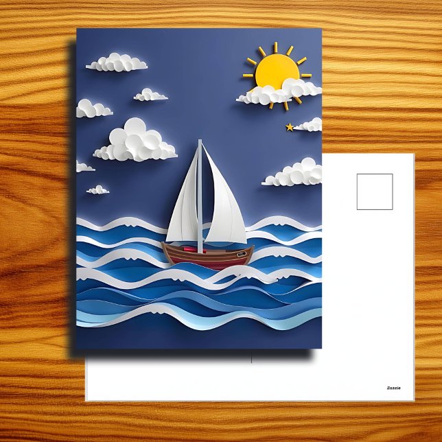 Postal Velero y sol | Quillado de papel (Subido por el creador)