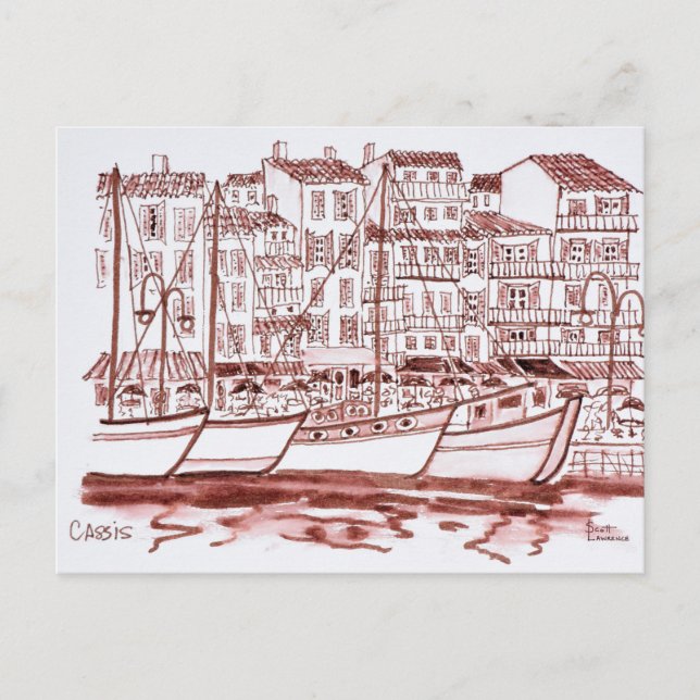 Postal Veleros amarrados en el puerto | Cassis, Francia (Anverso)