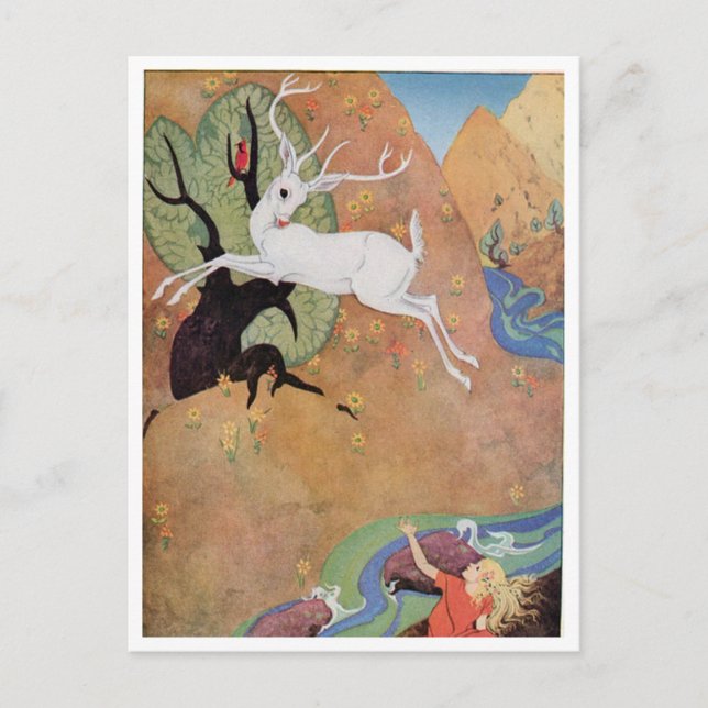 Postal Venado blanco y Chica de Dorothy Lathrop (Anverso)