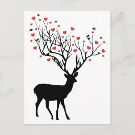 Postal Venado con corazones rojos
