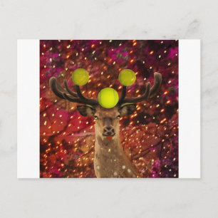 Postal Venado con pelotas de tenis en un bosque brillante