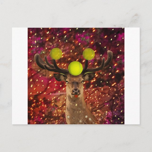 Postal Venado con pelotas de tenis en un bosque brillante (Anverso)