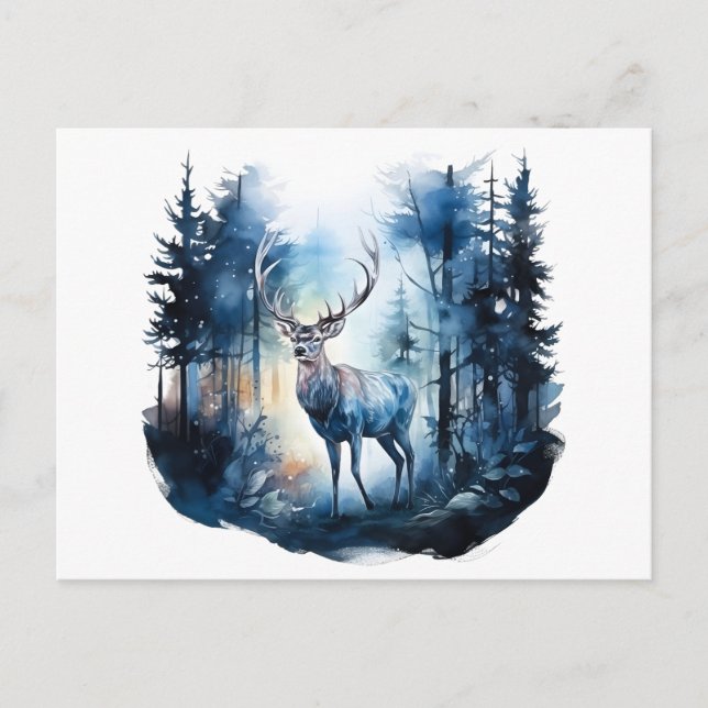 Postal Venado en el bosque invernal (Anverso)
