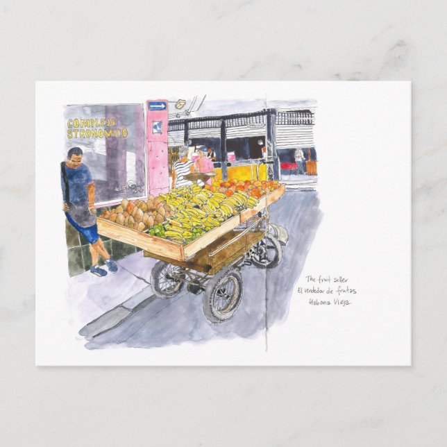 Postal Vendedor de frutas en La Habana Vieja, Cuba (Anverso)