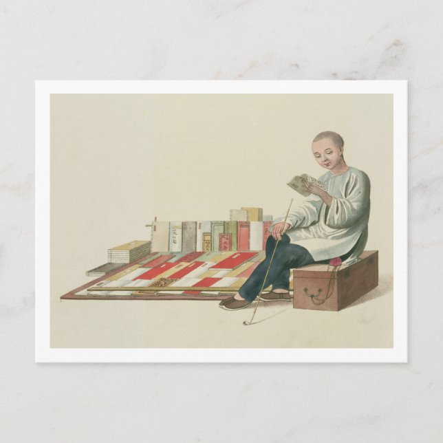 Postal Vendedor de libros, plato 6 de 'The Costume of Chi (Anverso)