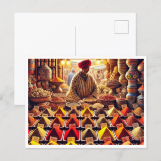 Postal Vendedor marroquí de especias en Marrakech