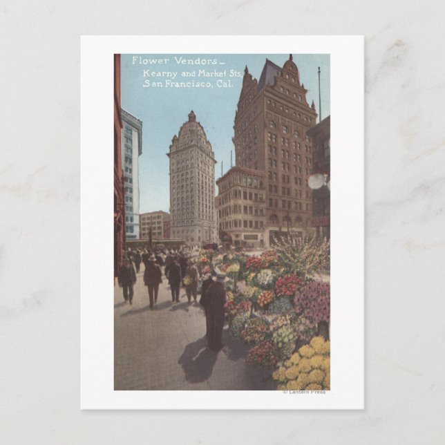 Postal Vendedores de flores, calles Kearny y de mercado (Anverso)