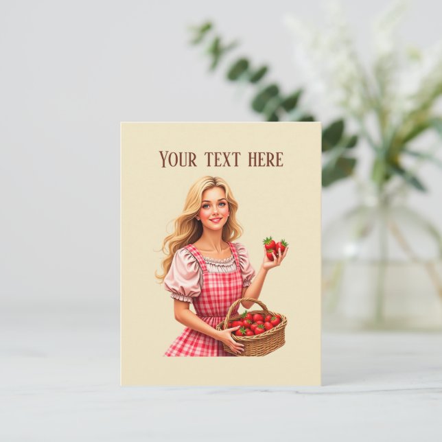 Postal Vendedores de fresas lindas personalizables (Anverso de pie)