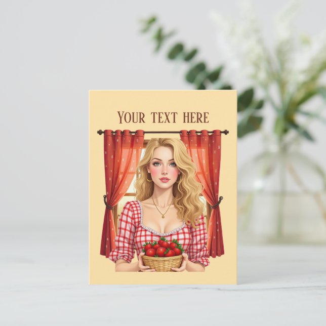 Postal Vendedores de fresas lindas personalizables (Anverso de pie)