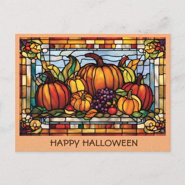 Postal Vendimia de calabaza de Halloween en otoño cosecha (Anverso)