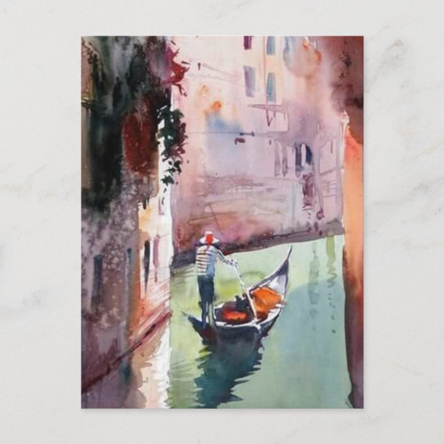 Postal Venecia, gondolier, gondola, lienzo de estilo vene (Anverso)
