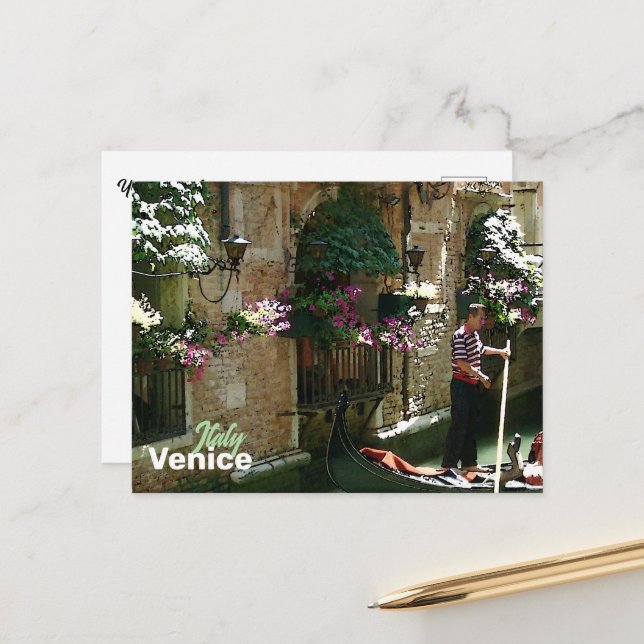 Postal Venecia Gondolier Travel Souvenir (Anverso/Reverso In Situ)