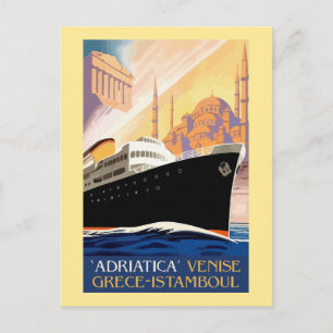 Postal Venecia Grecia Estambul línea de transporte retro 
